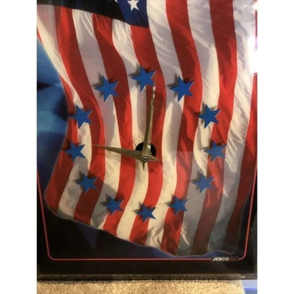 JEBCO Bald Eagle Flag Wall Clock TESTED Patriotic USA Americana US United States